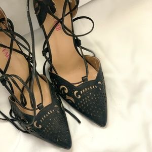 JustFab Black Lace-Up Heels Size 8 EUC